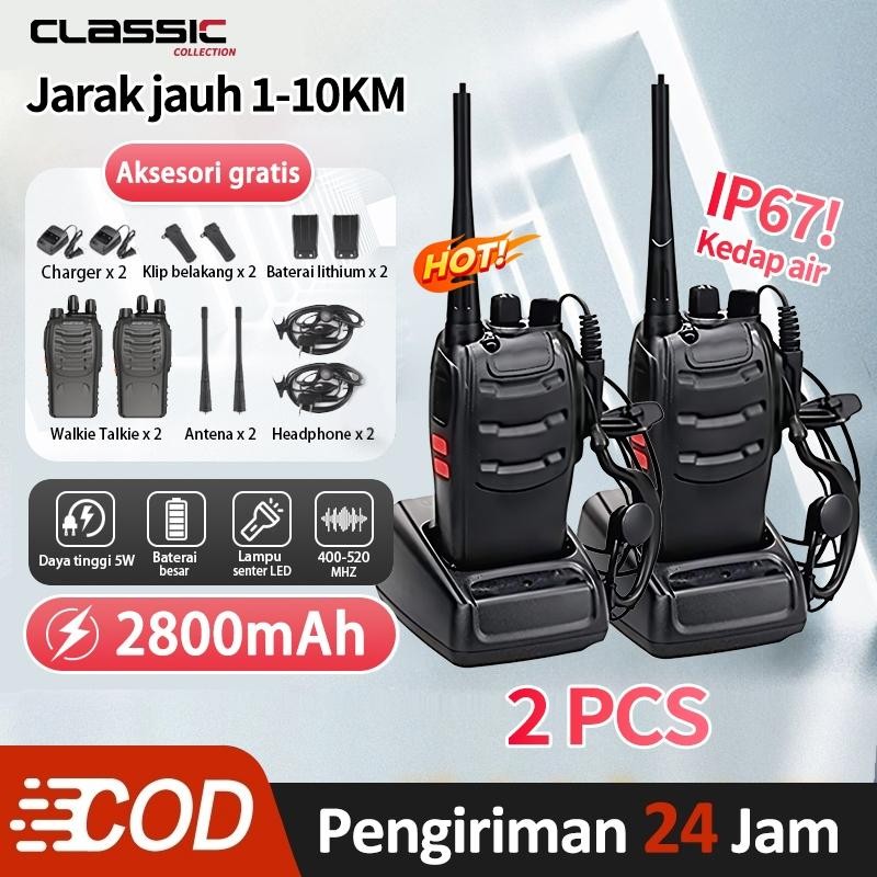 Handy Talky Radio Jarak Jauh 10Km 2800Mah / Wlan Handy Talky Waterproof Portable With Charger