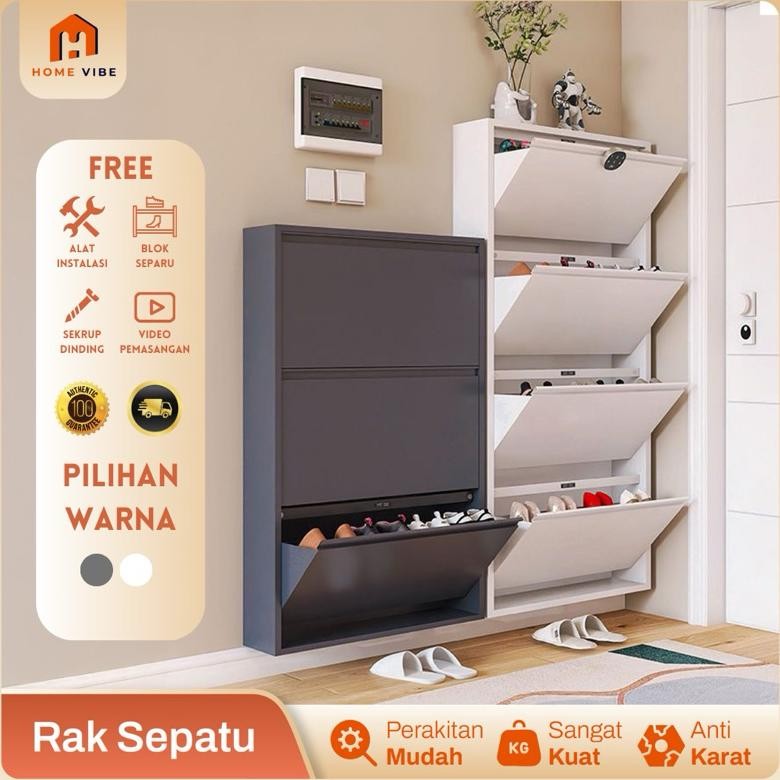 SWALLOWTAIL- Rak Sepatu Susun Besi Tertutup 2 - 4 Layer Kuat Tebal Lemari Sepatu Minimalis Rak Sepat