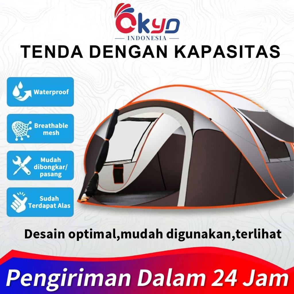 Tenda Camping Otomatis 3-8 Orang Tenda Berkemah Empat Pintu Yang Tahan Air Dan Terlindung Dari Sinar