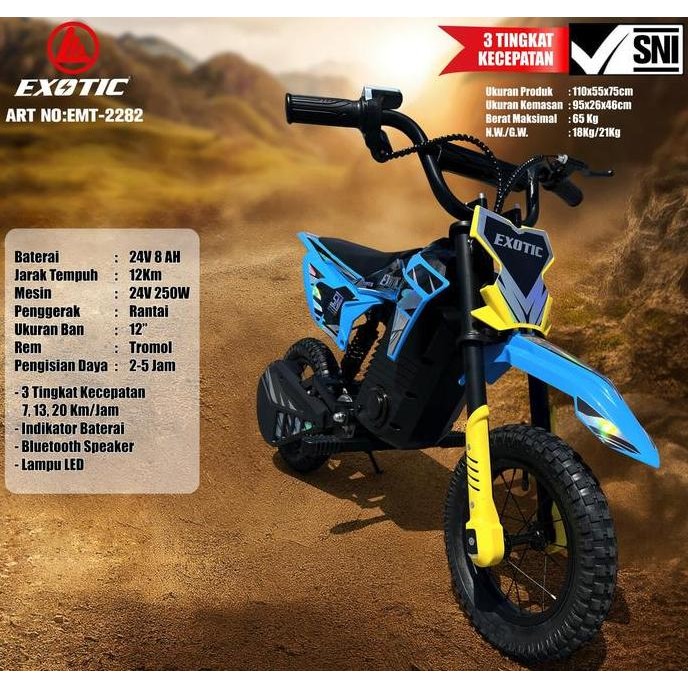 Mainan Motor Aki Anak Mini Trail Emt-2282 Exotic Elektrik X-Trail Ban Angin24V 8AhAkiAdaptor