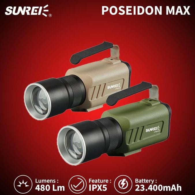 Senter Led Jarak Jauh Sunrei Poseidon Max Flashlight Tembak Sorot Ipx5