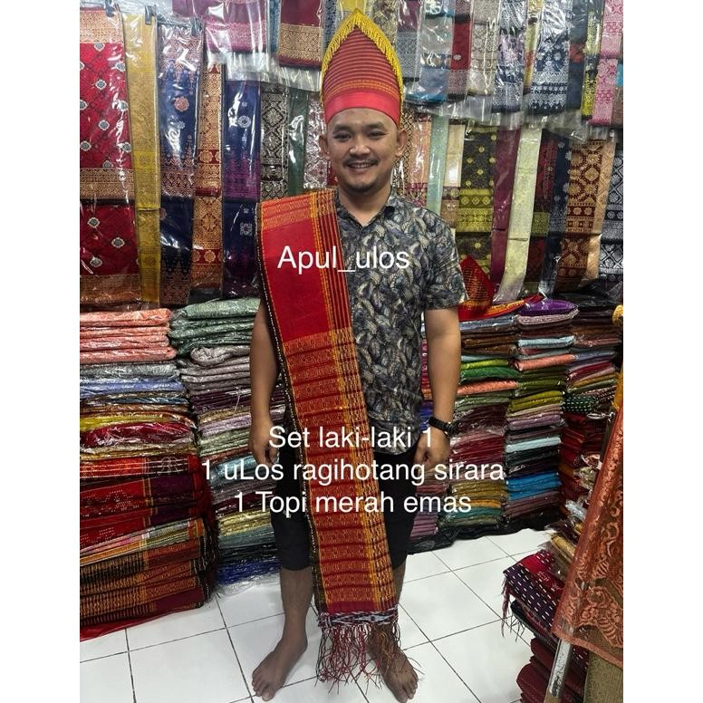 Paket Adat Batak Laki-Laki Dewasa Ulos Rumbai Emas