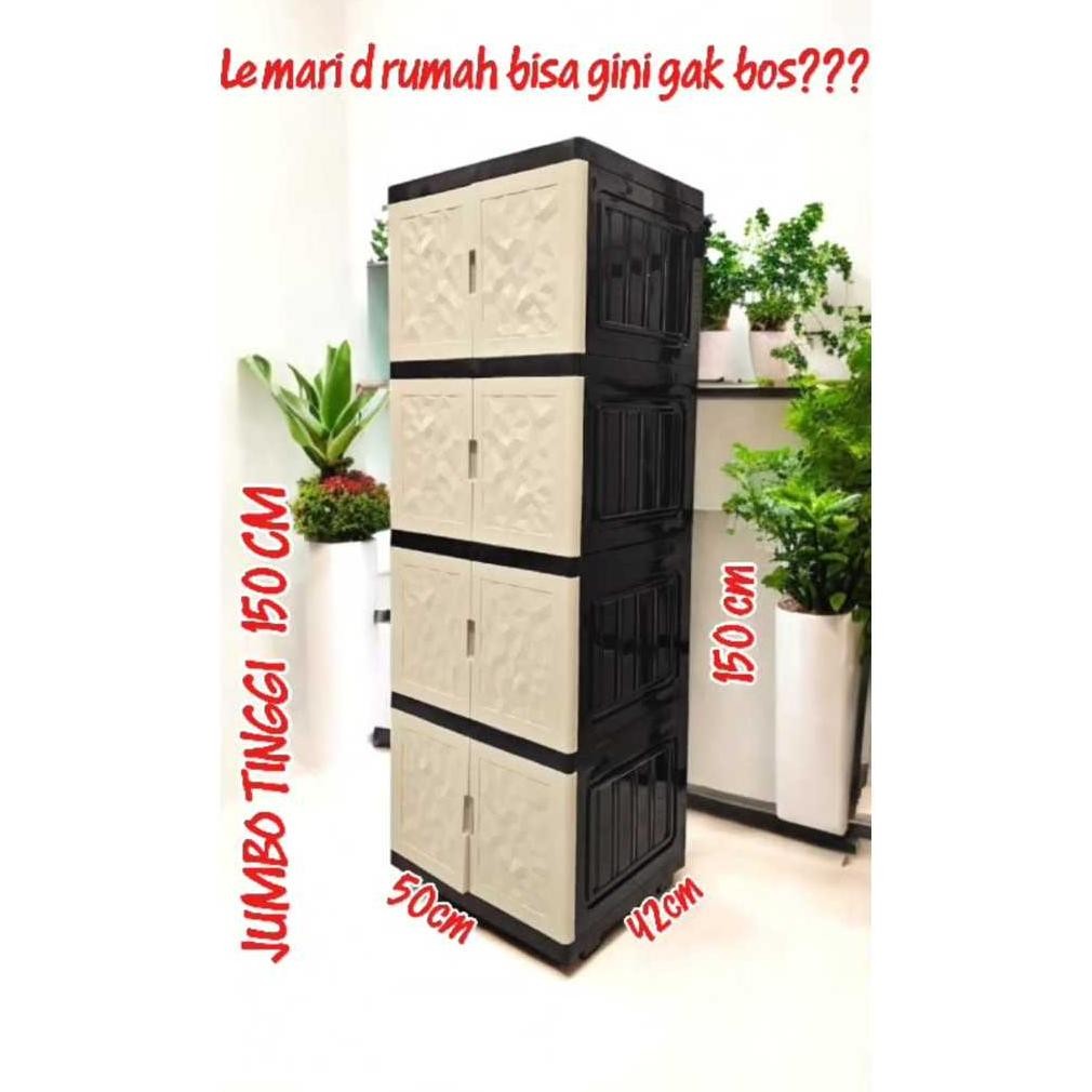 Kekinian Lemari Plastik Lemari Pakaian Plastik Susun KACA dan KUNCI susun 5 .,