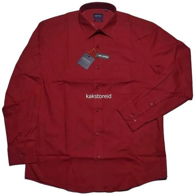 DV30 }} Kemeja Pria Formal Lengan Panjang ARROW Merah Reguler ARR 25 #Kemeja Murah Katun Maroon