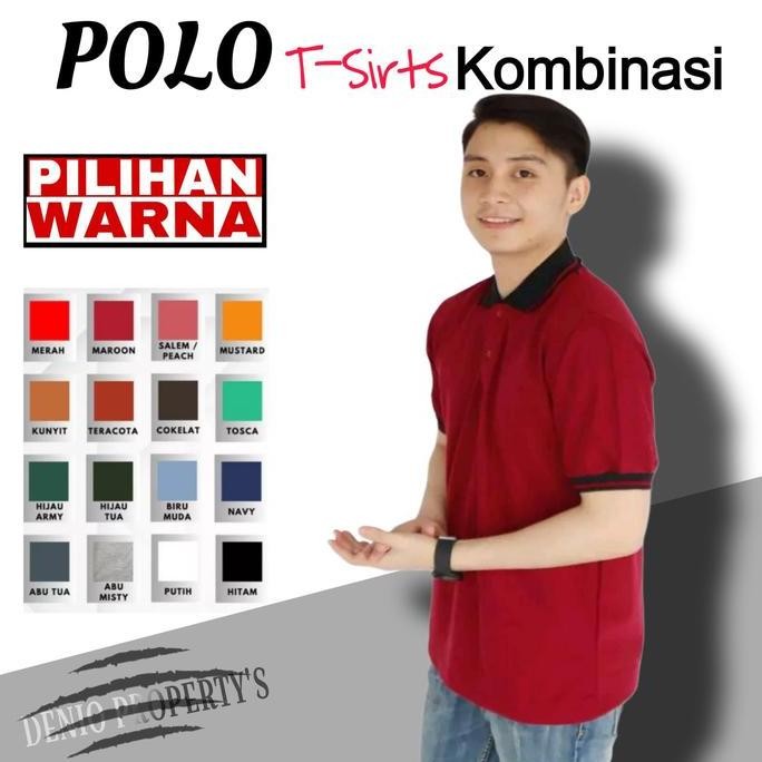 DB202 }} [HARGA SATUAN] Kaos Kerah Polos Kombinasi Lengan Manset Pria Dewasa M L XL XXL XXXL Jumbo |