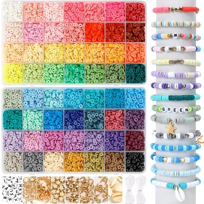 Clay Beads Bracelet Making Kit Flat Beads Boho Jewelry Making Acce Polymer Clay Chips Bead for DIY E