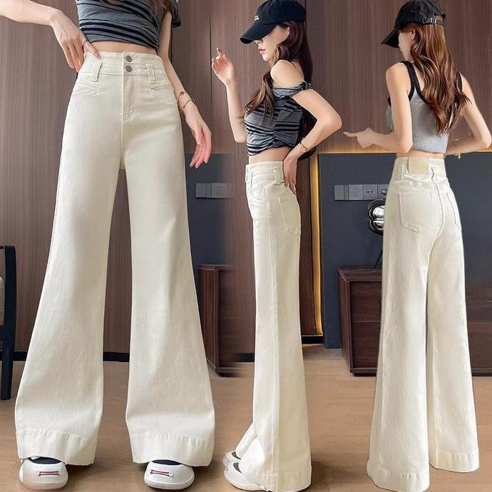 Promo Highwaist Celana Kulot Putih Wanita / Celana Wanita Korea / Highwaist Kulot Jeans Loose Putih 