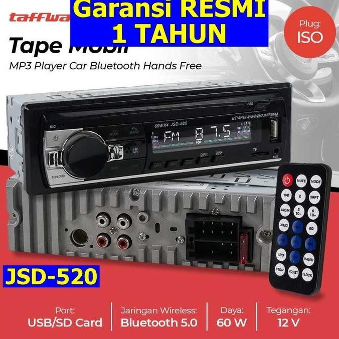 Head Unit Single Din Taffware Tape Mobil MP3 Bluetooth JSD520 TERBAIK