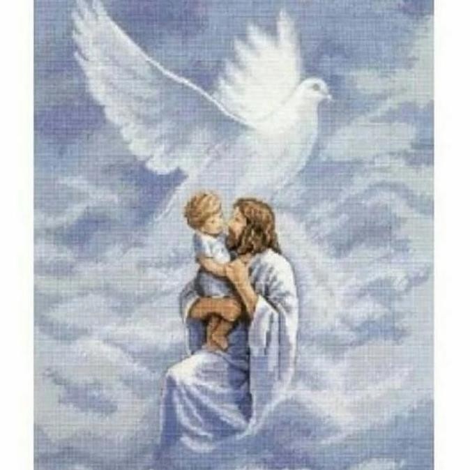 paket kristik Yesus dan anak dengan Roh kudus merpati