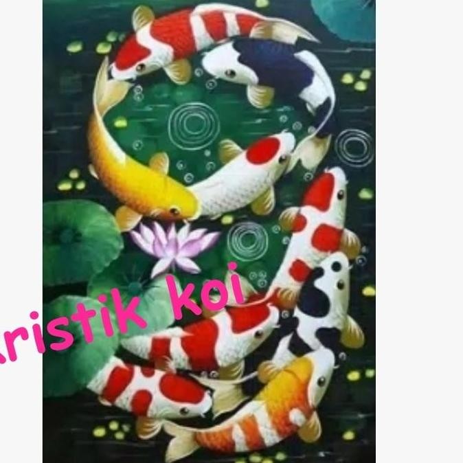 paket kristik ikan koi 9 green cross stitch kit 14ct