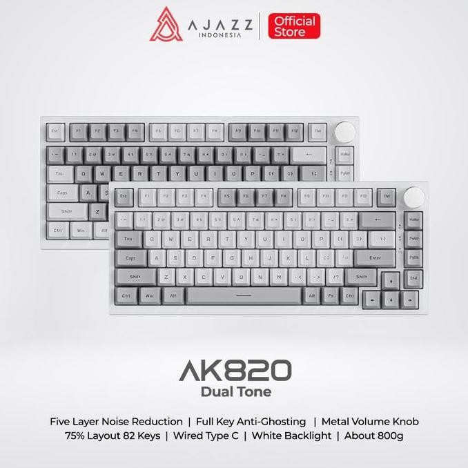 Ajazz AK820 Dual Tone 75% Mechanical Keyboard Wired White Backlight Grey Keycaps