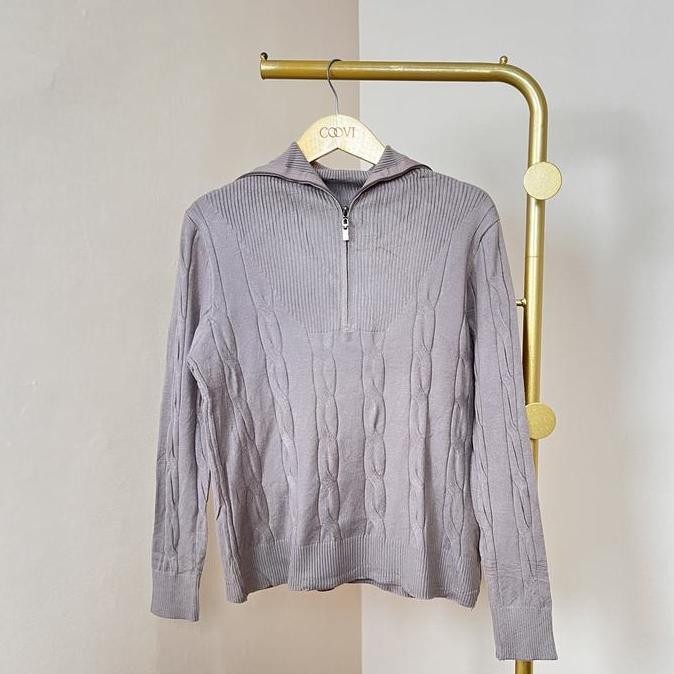 COOVI Gemma Zipper Top High Neck Knit Long Sleeve - Atasan Wanita Zipper Lengan Panjang Polos Knitwe