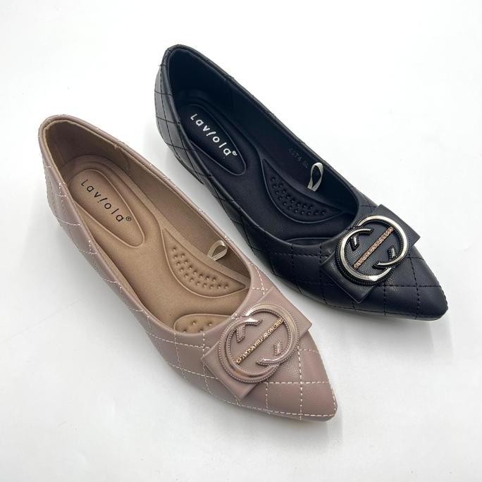Promo Laviola 4574 LST - Sepatu Pantofel Kerja Wanita Black dan Grey Hak 2 cm Heels Shoes COD