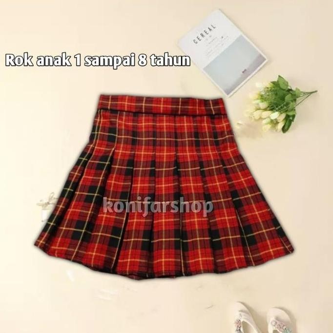 Rok anak perempuan motif kotak merah hitam rok lipit anak cewek 1 sampai 8 tahun