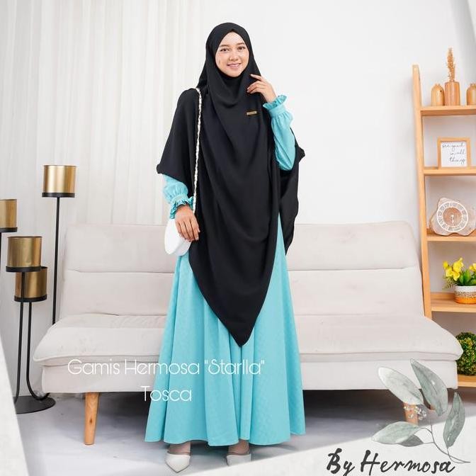 [Gamis Hermosa]Gamis Hermosa Embos Wolfis Premium  Motir Starla Warna Wardah-Gamis Wardah Syari-Gami