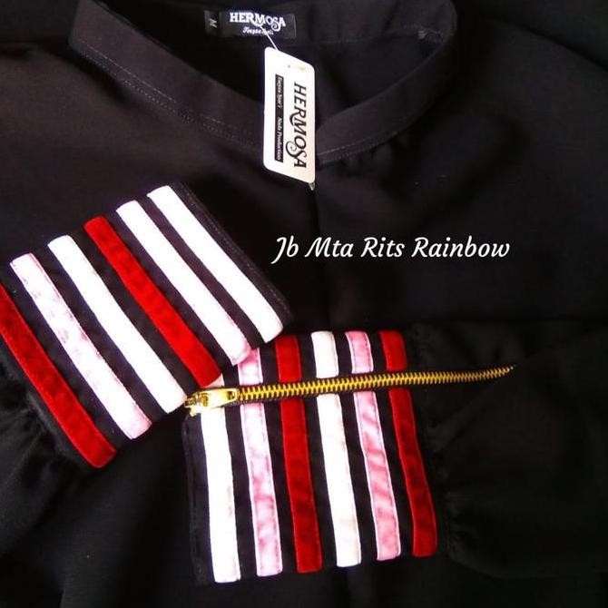 [Gamis Hermosa] Gamis Polos Jetblack Manset Rainbow Bahan Bludru-Gamis Jetblack Mta Hitam Raibow/Gam