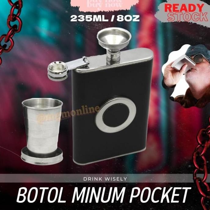 Botol pocket Stainless dengan glass 235ml Hip Flask 8oz liquor minuman