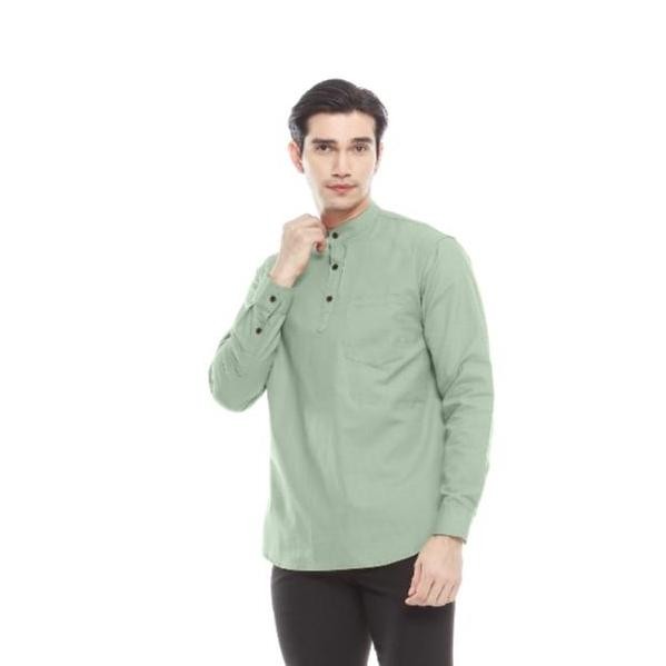 Baju Koko Sage Green Lengan Panjang Kemeja Muslim Hijau Sage Premium
