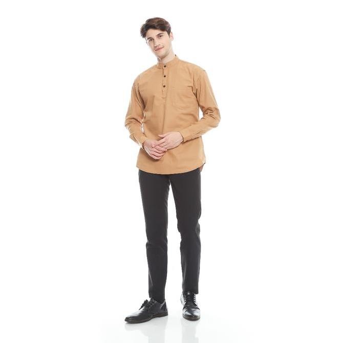 Baju Koko Coksu Lengan Panjang Pria Kemeja Muslim Coklat Susu Premium