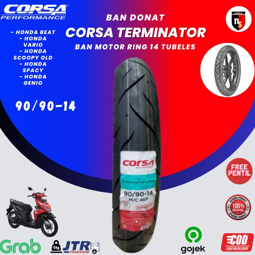 Baru Ban Motor Corsa Terminator 90/90 Ring 14 Ban Donat Tubeless Free Pentil
