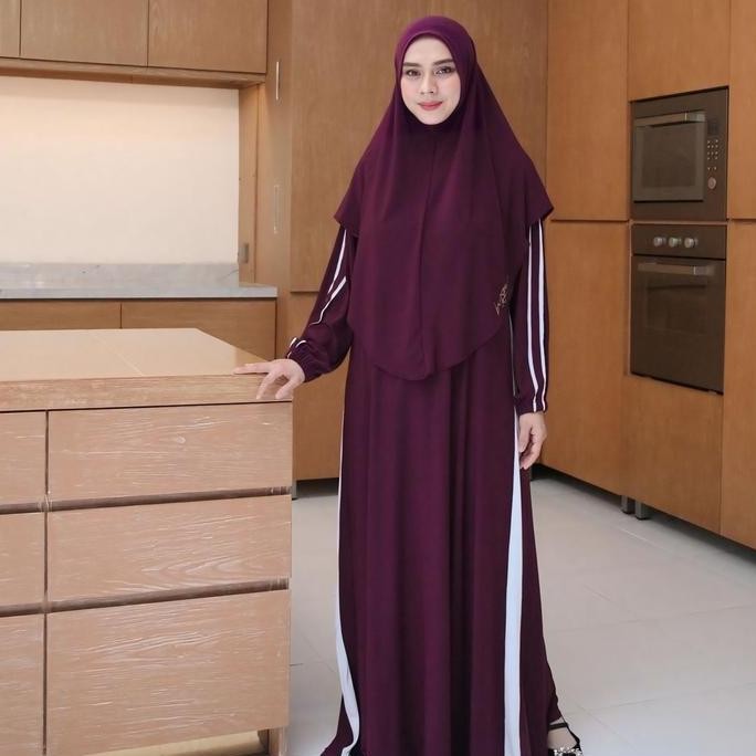 Bruggman Store Yuna Set Gamis Plus Bergo Instan Jersey Ity Korea Wanita Dewasa