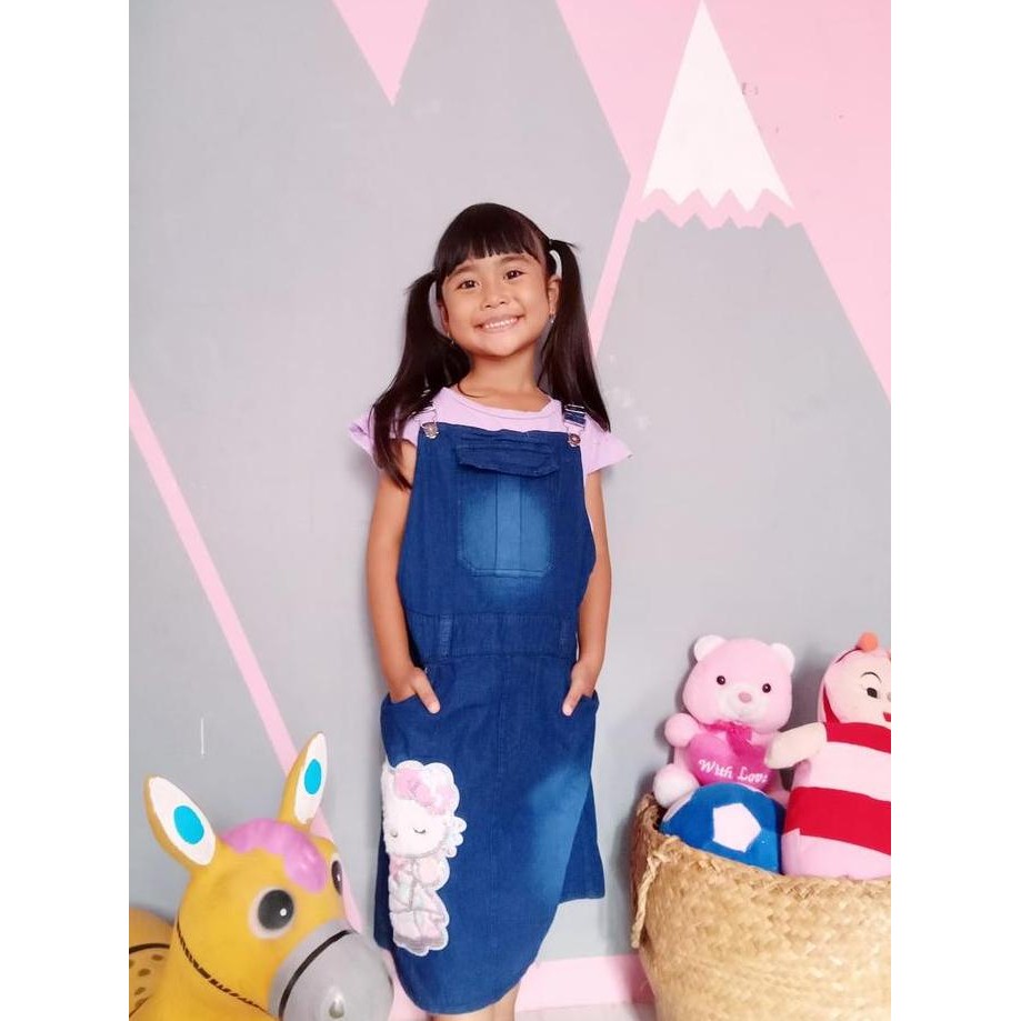 DB83 >> Aureli Overall Jeans/Kodok Anak Model Rok Motif Karakter Umur 5-10tahun Baju Bordir