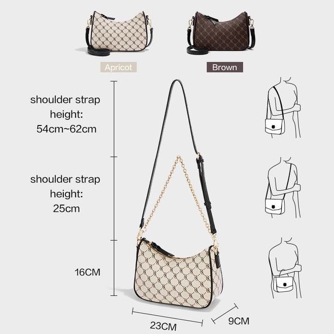 Hobo Bag BOSTANTEN Monogram Slingbag Tas Selempang Wanita Tas Rantai Wanita Kulit Sintetis