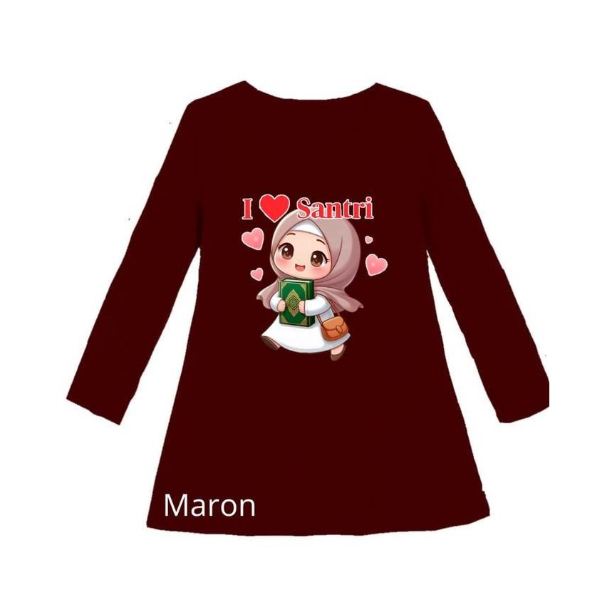 DI109 >> Dress Tunik Motif Gambar ANAK MUSLIM I LOVE SANTRI  Oblong Lengan Panjang Atasan Perempuan 