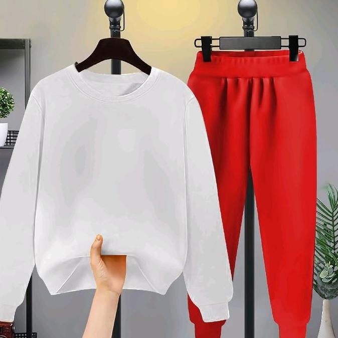 DF206>> SETELAN anak Panjang Joger Polos Merah Putih baju murah , Baju Olahraga anak sekolah Fashion