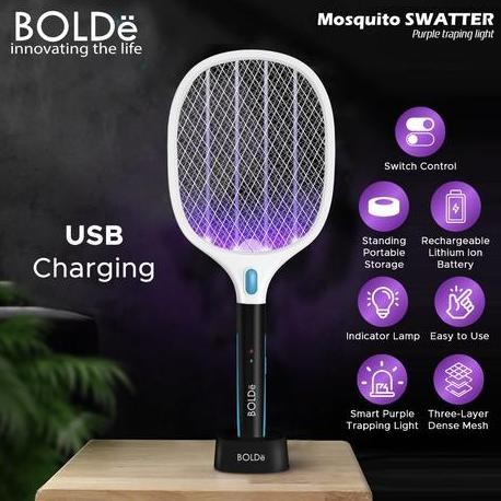 Raket Nyamuk Bolde Swatter 2 in 1 Raket Nyamuk Otomatis Bolde Recharge Raket Bolde Raket Listrik