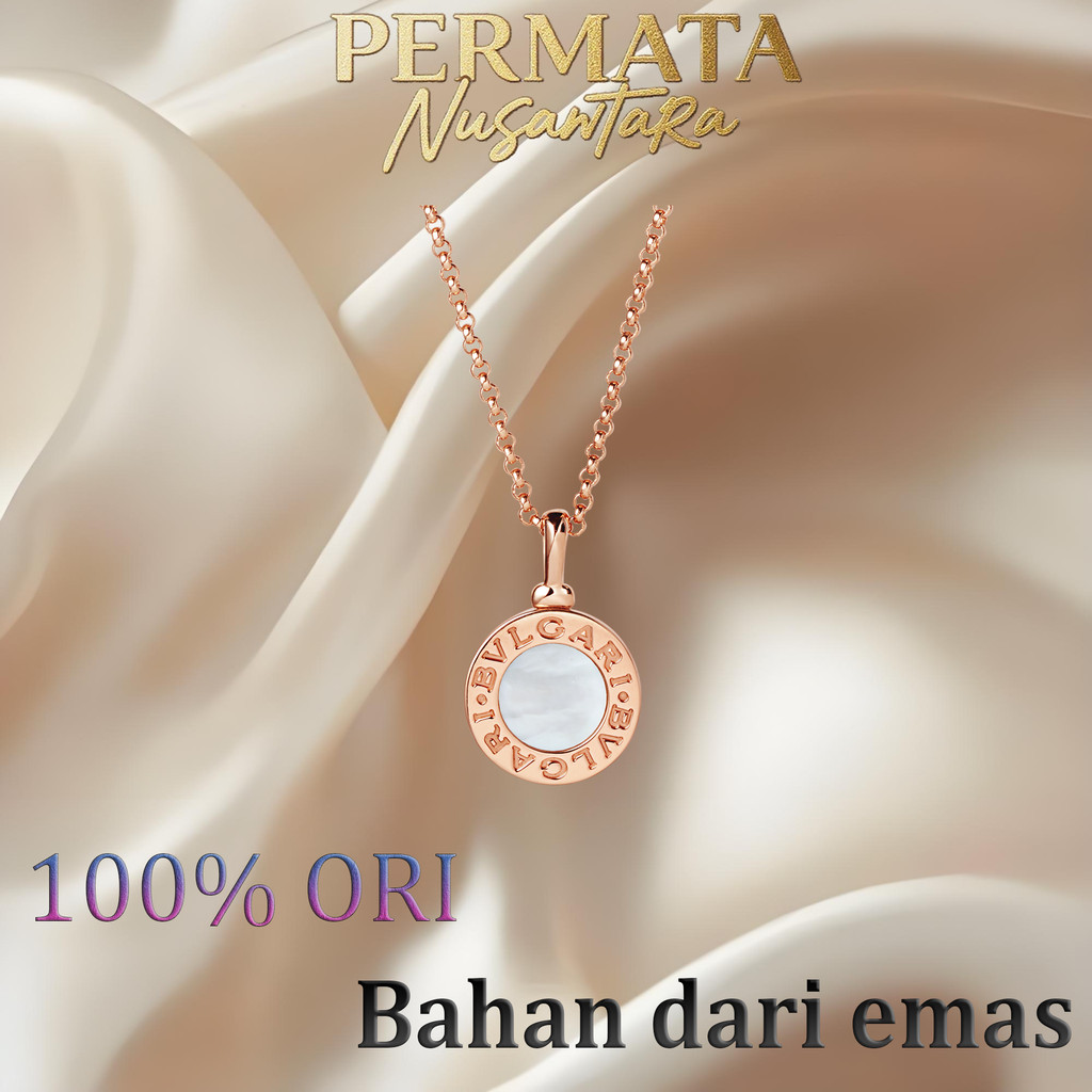 【18K emas asli/100% ОRl】Kalung bulat dua sisi/kalung emas 18k/kalung mutiara/kalung wanita dan pria