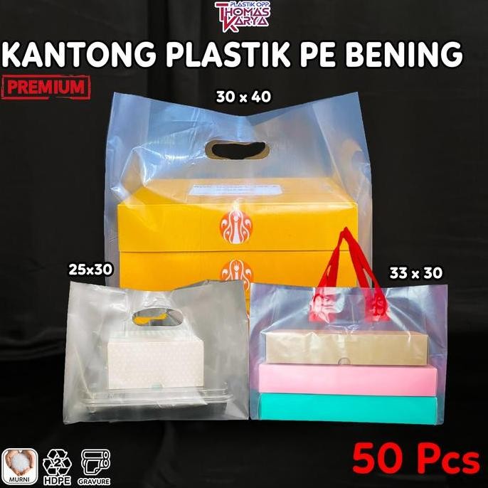 Kantong Plastik PE Bening isi 50 muat Dus Donat/Mika Bento/Box Brownis KUN