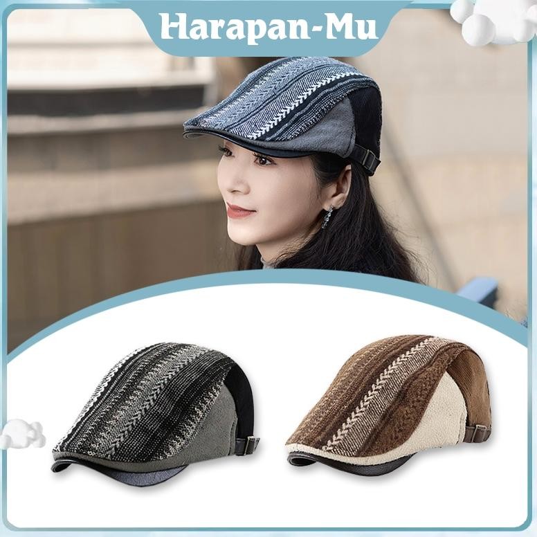 ELIYU- Flat Cap Pria / Jahitan Topi Baret Pria / Topi Pelukis Retro