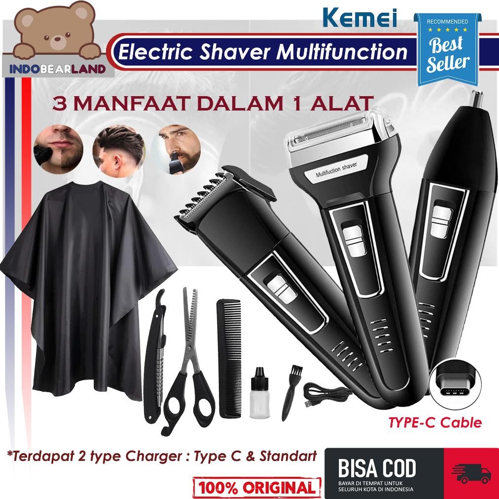 KEMEI Shaver & Clipper Cas Elektrik Mesin Cukur Rambut Jenggot Kumis 3in1 Alat Cukur Multifungsi