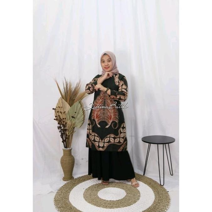 Batik Tunik Lawasan Motif Hijau Botol Katun Kain Panjang Wanita Nyaman