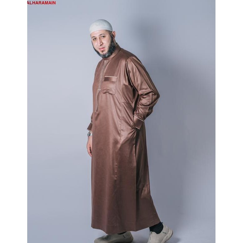 Al Haramain Jubah Gamis Pria Remaja Dewasa Slimfit Resleting Bordir H 001 Hijau Botol Hijau Lumut Na
