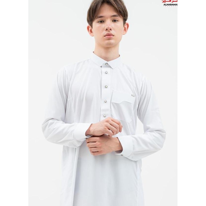 Alrawda By Alharamain Jubah Gamis Pria Dewasa Slimfit Series 1 Putih Putih Tulang