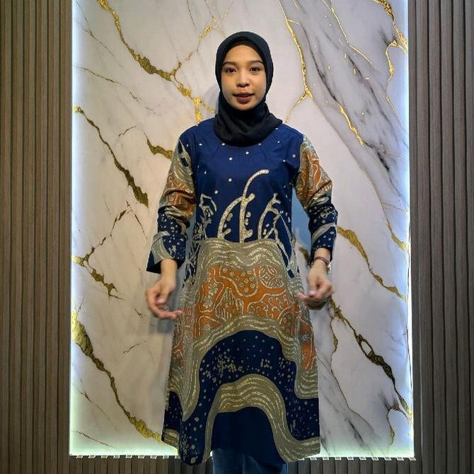 Tunik Batik Rama Katun Soloan Motif Sarangan Muslim Panjang Seragam Sablon