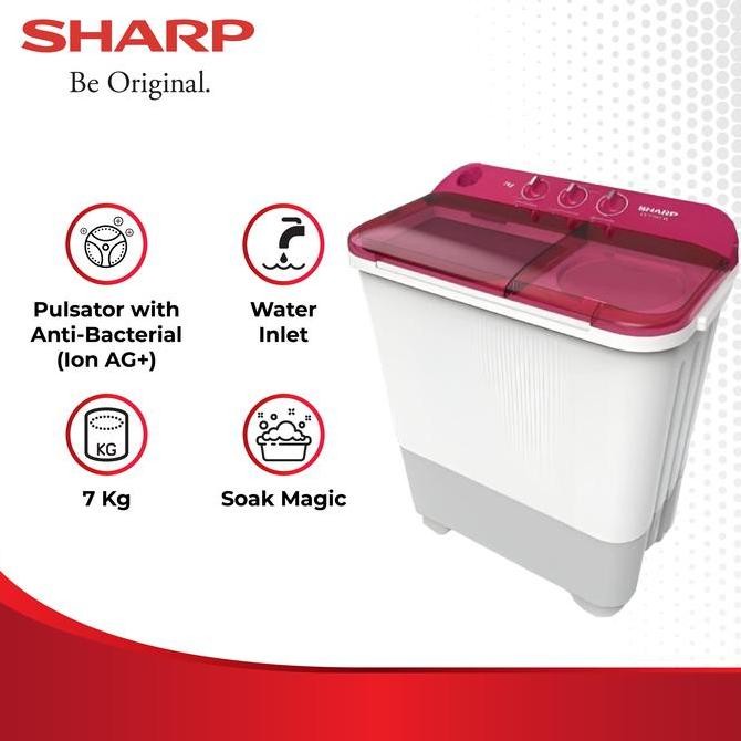 Sharp Mesin Cuci 2 Tabung ES-T75NT-PK Pink 7Kg