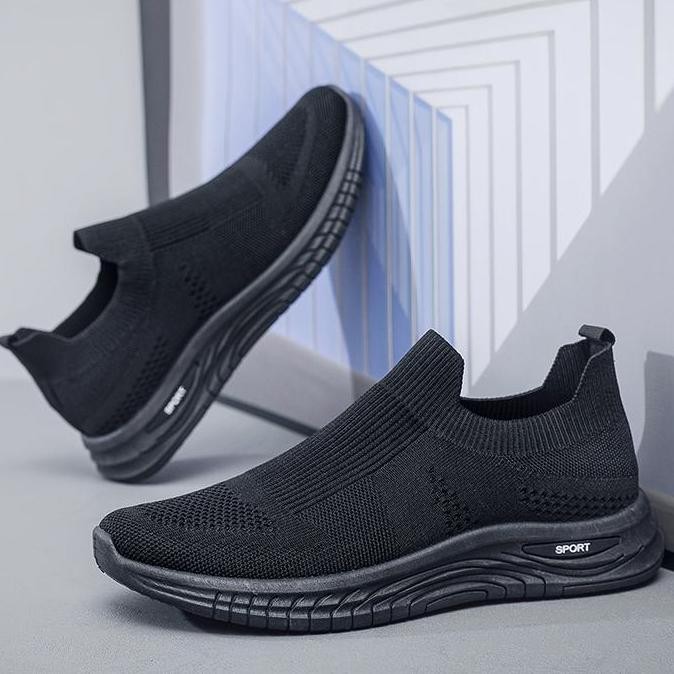 Leedoo Sepatu Slip On Flat Pria Model Kasual Sepatu Sneakers Cowok Shoes Olahraga Antislip Hitam Mr1