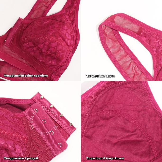 Promo Wimiu Bh Bra Wanita Kait Kancing Depan Bh Tanpa Kawat Tanpa Busa Motif Bunga Brokat Wireless B