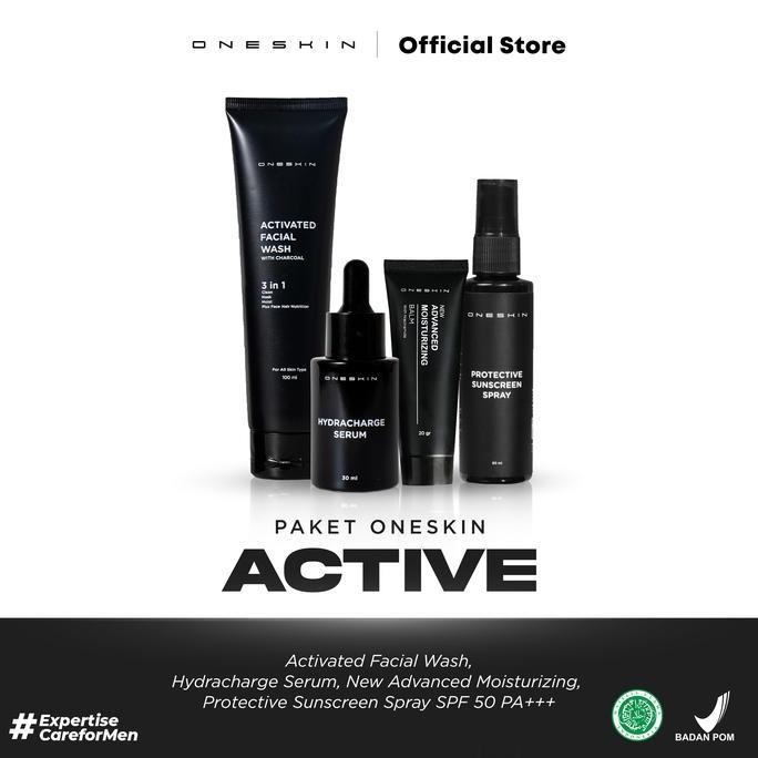 Oneskin Paket Active | Skincare Pria Dengan Perlindungan Maksimal (Facial Wash, Serum, Moisturizer &