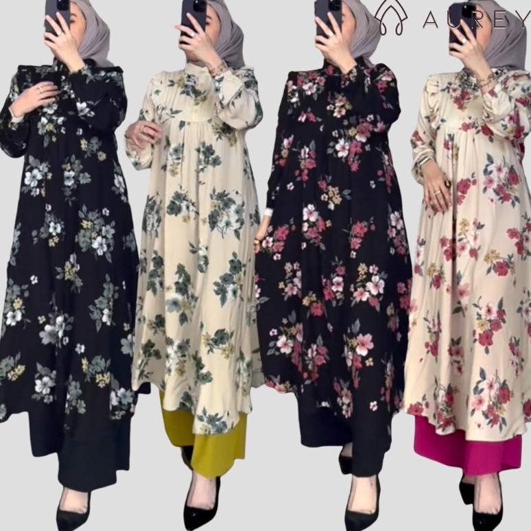 Sale Aurey - Oneset Long Tunik Wanita Namira Setelan Tunik Panjang Rayon Busui Setelan Celana Lengan