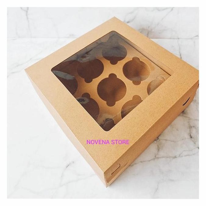 BOX KOTAK DUS MIKA CUPCAKE/MUFFIN ISI 9 SEKAT BAHAN KRAFT