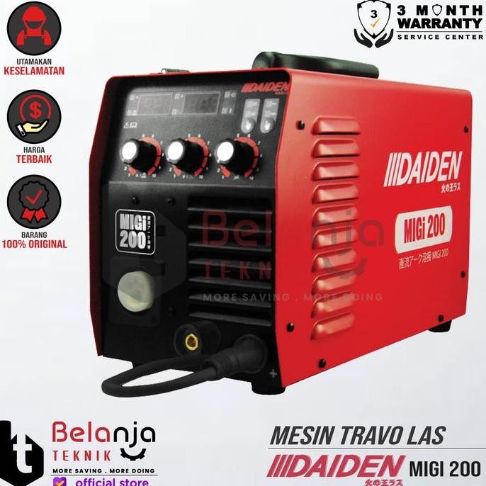 JUNJI- Daiden Mesin Las Co2 MIGi 200 Ampere Full Digital IGBT Gas-less Welding Hemat Listrik Output 