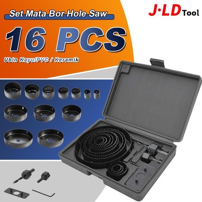 BELERAINTE- JLD Set Mata Bor Hole Saw 16pcs - Mata Bor Kayu PVC Hidroponik 16 Pcs dengan Kemasan Kot