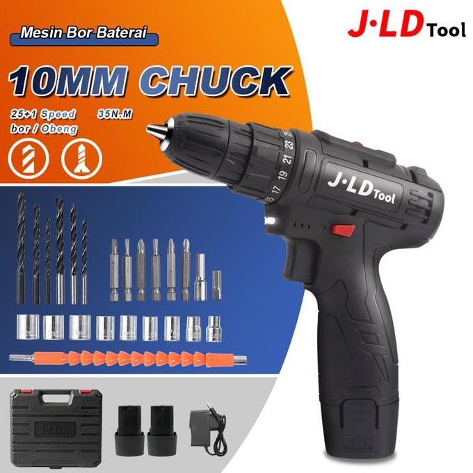 BELERAINTE- JLD 12Vf Mesin Bor Baterai Murah Berkualitas Bor Cas Jld Bor Case 2 Batre Fullset Portab