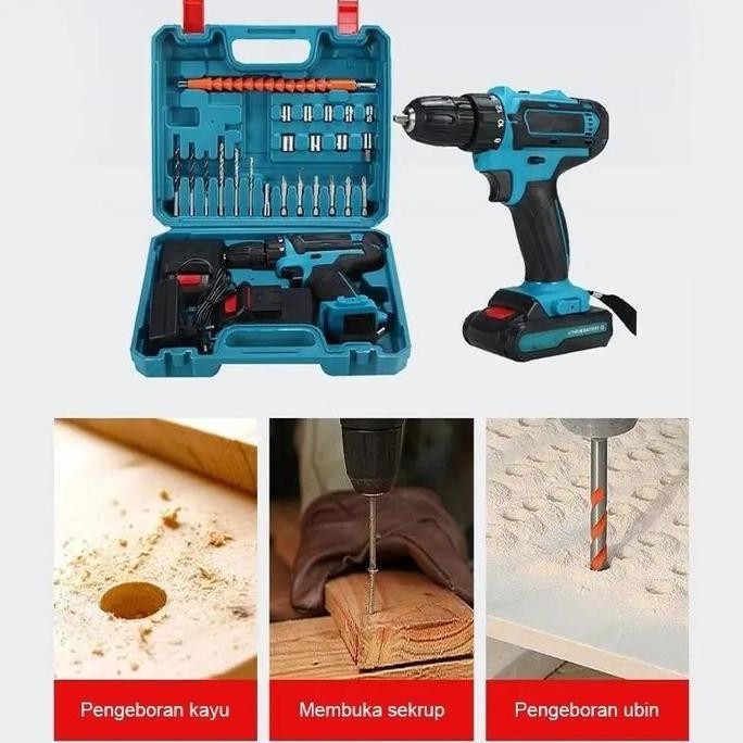 SINISTER- Reaim Mesin Bor Baterai 36Vf Cordless Bor Cas Murah Fullset 2 Baterai Bor Mini Set Lengkap