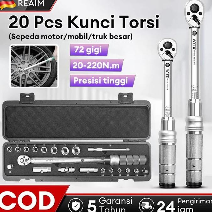 SINISTER- REAIM Tire Repair Kunci Torsi Sepeda 3/8 1/2 Drive Persegi 20-220N.M Ratchet Wrench Tire r