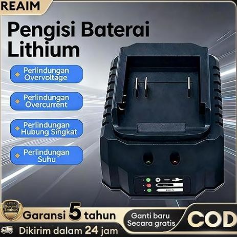 SINISTER- Reaim 18V/21V Fast Charging Pengisi Daya Otomatis Aman & Cepat untuk Perkakas Listrik, Kom